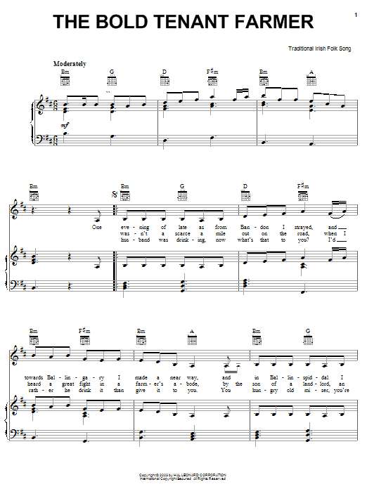 Learn to play Irish Folksong The Bold Tenant Farmer sheet music for Piano, Vocal & Guitar (Right-Hand Melody) in minutes. Irish Folksong The Bold Tenant Farmer sheet music preview music notes and score for Piano, Vocal & Guitar (Right-Hand Melody) including 3 page(s)