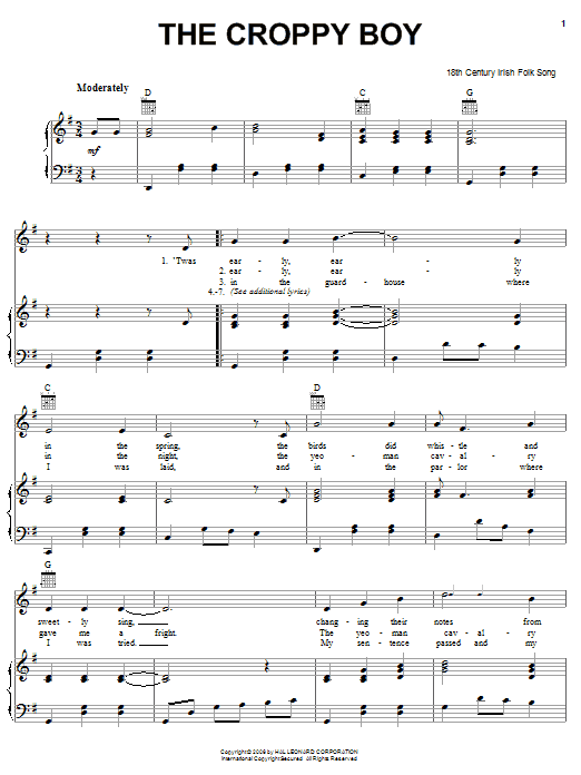 Learn to play Irish Folksong The Croppy Boy sheet music for Easy Piano in minutes. Irish Folksong The Croppy Boy sheet music preview music notes and score for Easy Piano including 2 page(s)