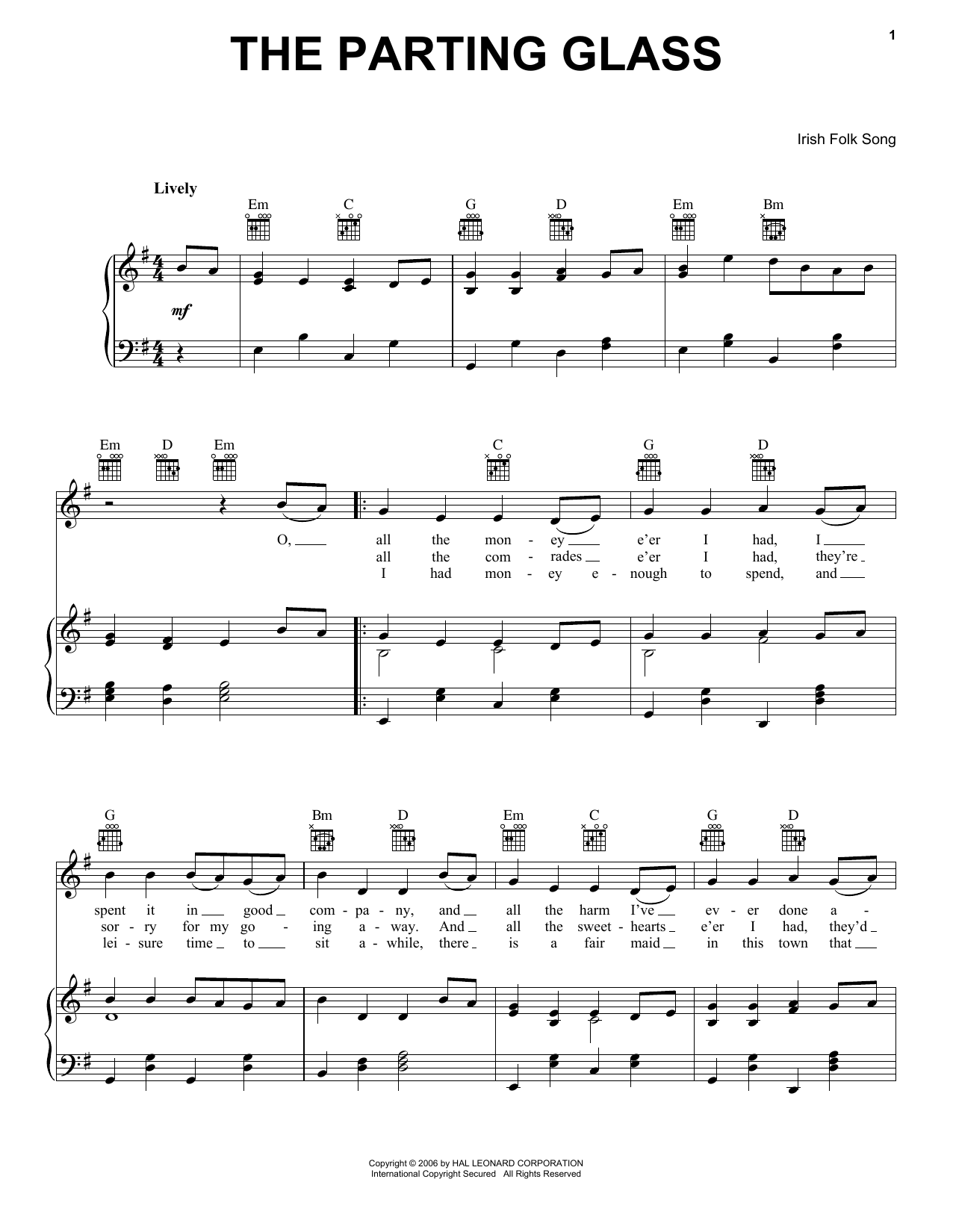 Learn to play Irish Folksong The Parting Glass sheet music for Easy Piano in minutes. Irish Folksong The Parting Glass sheet music preview music notes and score for Easy Piano including 2 page(s)