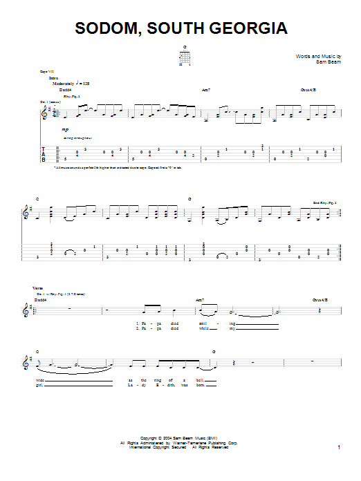 Iron & Wine Sodom, South Georgia sheet music, chords, lyrics - Printable PDF for Easy Guitar