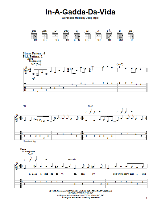 Learn to play Iron Butterfly In-A-Gadda-Da-Vida sheet music for Easy Guitar Tab in minutes. Iron Butterfly In-A-Gadda-Da-Vida sheet music preview music notes and score for Easy Guitar Tab including 3 page(s)