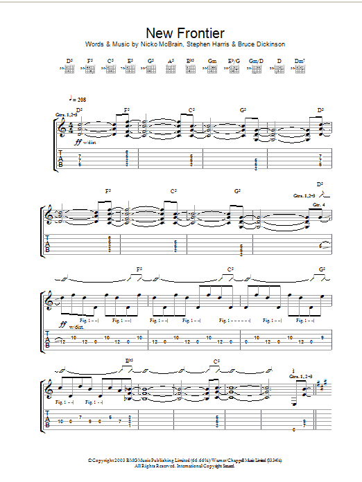 Learn to play Iron Maiden New Frontier sheet music for Guitar Tab in minutes. Iron Maiden New Frontier sheet music preview music notes and score for Guitar Tab including 12 page(s)