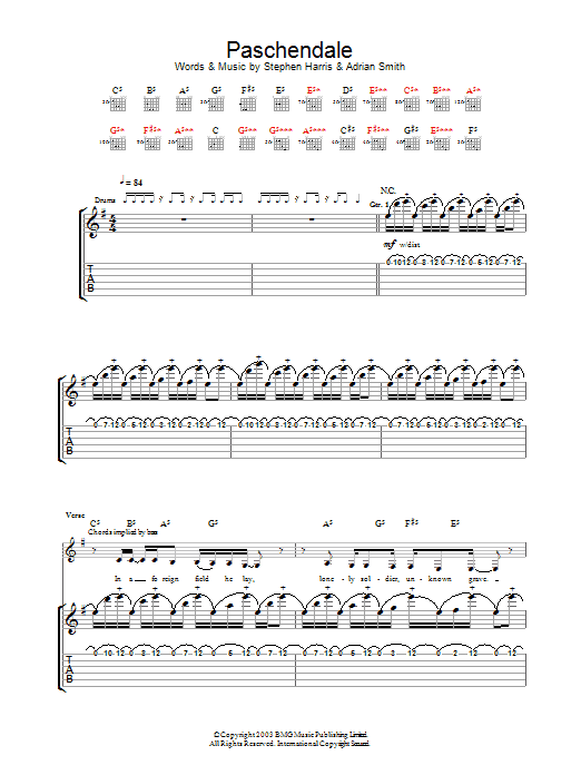 Learn to play Iron Maiden Paschendale sheet music for Guitar Tab in minutes. Iron Maiden Paschendale sheet music preview music notes and score for Guitar Tab including 16 page(s)