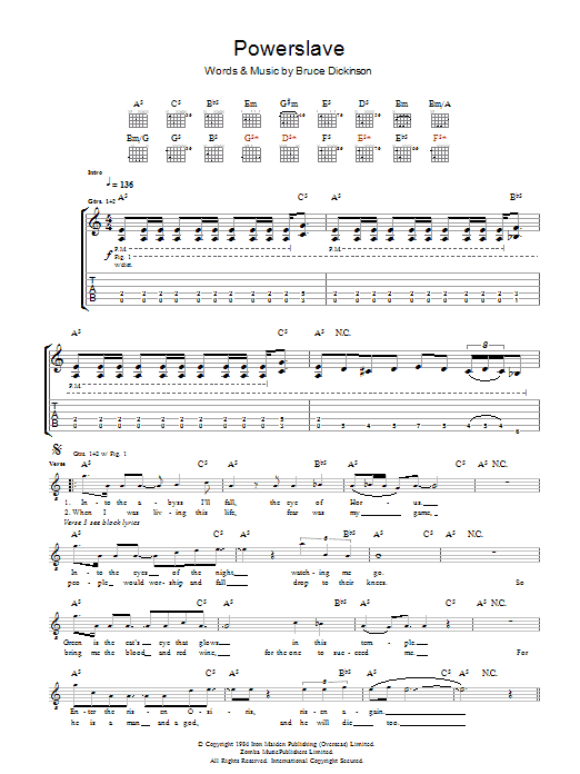 Learn to play Iron Maiden Powerslave sheet music for Guitar Tab in minutes. Iron Maiden Powerslave sheet music preview music notes and score for Guitar Tab including 10 page(s)