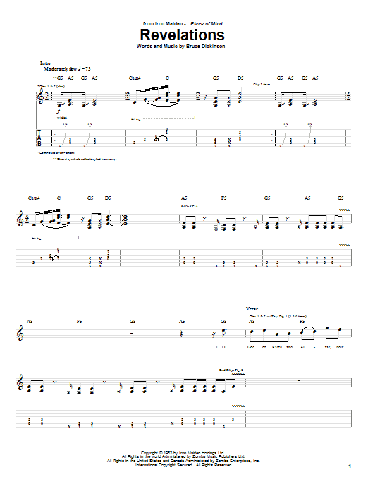 Learn to play Iron Maiden Revelations sheet music for Guitar Tab in minutes. Iron Maiden Revelations sheet music preview music notes and score for Guitar Tab including 9 page(s)