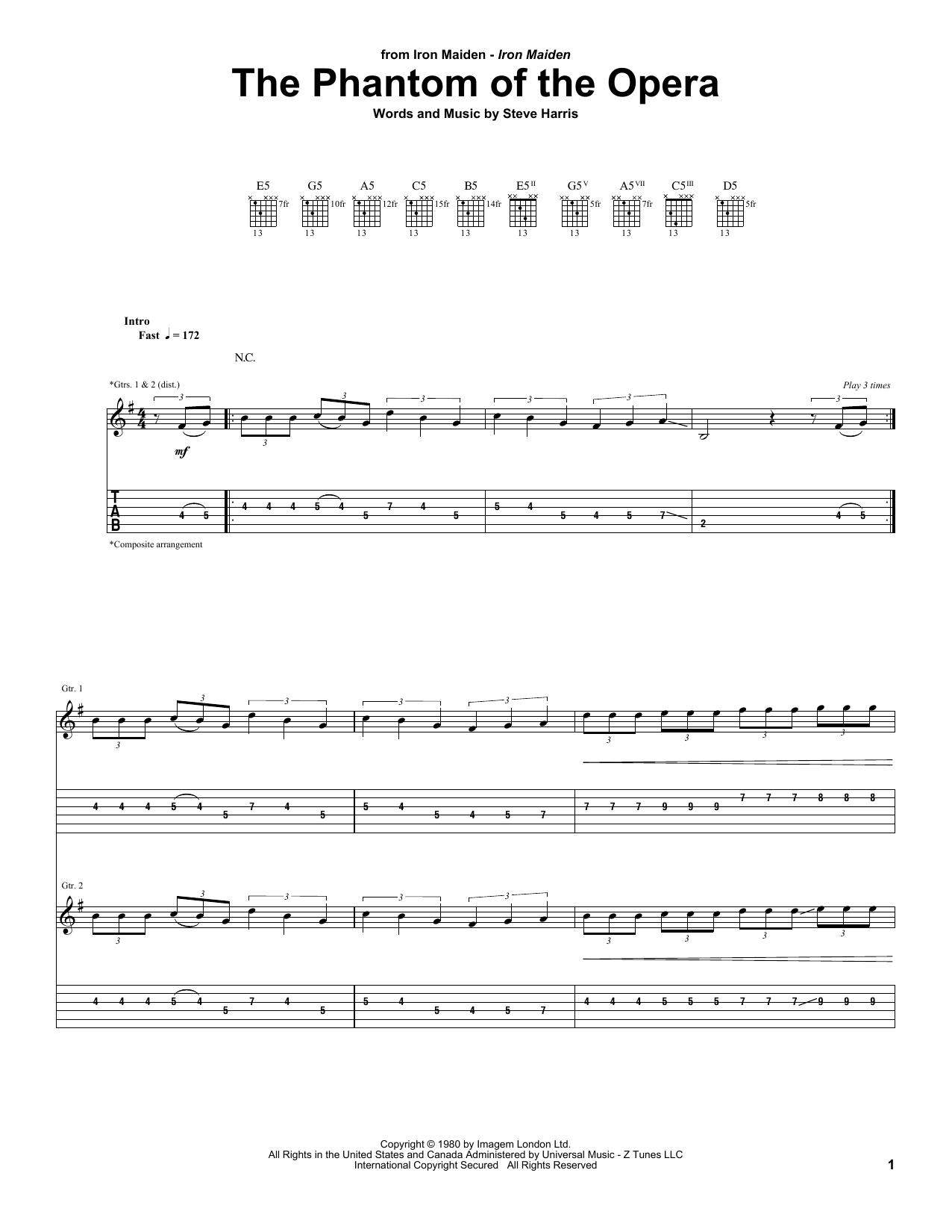 Learn to play Iron Maiden The Phantom Of The Opera sheet music for Guitar Tab in minutes. Iron Maiden The Phantom Of The Opera sheet music preview music notes and score for Guitar Tab including 18 page(s)