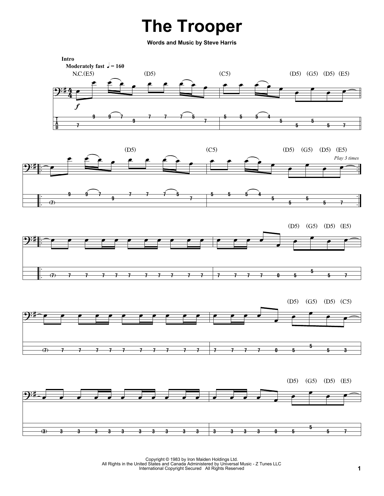 Learn to play Iron Maiden The Trooper sheet music for Guitar Tab in minutes. Iron Maiden The Trooper sheet music preview music notes and score for Guitar Tab including 11 page(s)