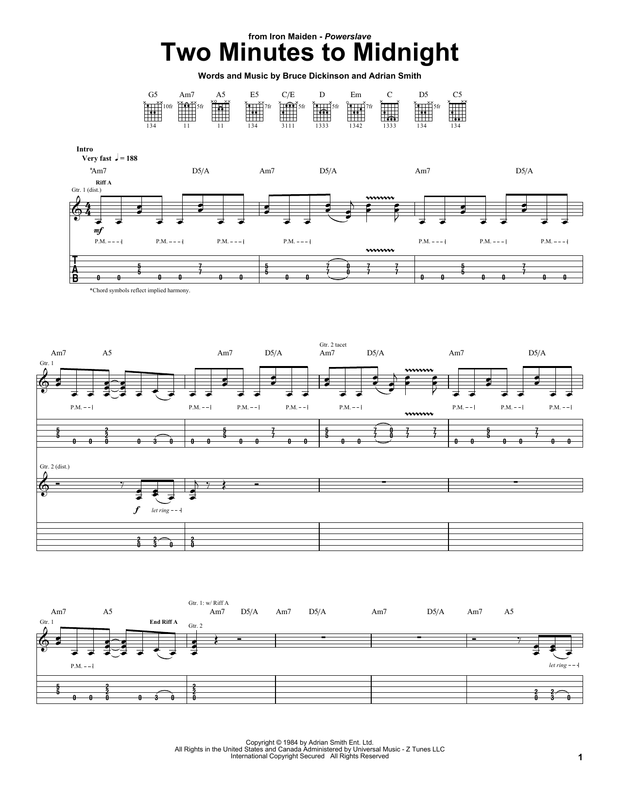 Learn to play Iron Maiden Two Minutes To Midnight sheet music for Guitar Tab in minutes. Iron Maiden Two Minutes To Midnight sheet music preview music notes and score for Guitar Tab including 14 page(s)