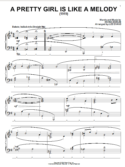 Learn to play Irving Berlin A Pretty Girl Is Like A Melody sheet music for Piano, Vocal & Guitar (Right-Hand Melody) in minutes. Irving Berlin A Pretty Girl Is Like A Melody sheet music notes and chords