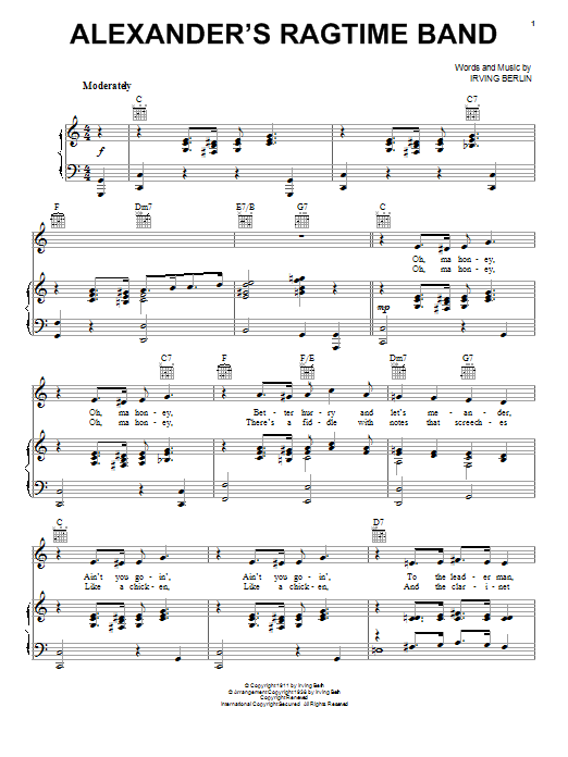 Learn to play Irving Berlin Alexander's Ragtime Band sheet music for Piano in minutes. Irving Berlin Alexander's Ragtime Band sheet music preview music notes and score for Piano including 3 page(s)