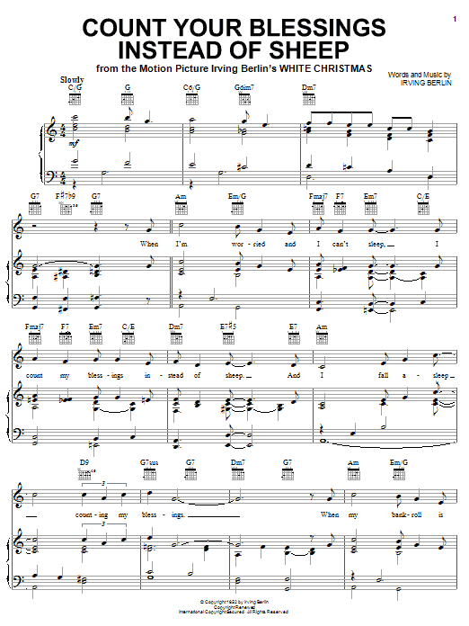 Learn to play Irving Berlin Count Your Blessings Instead Of Sheep sheet music for Piano, Vocal & Guitar (Right-Hand Melody) in minutes. Irving Berlin Count Your Blessings Instead Of Sheep sheet music notes and chords