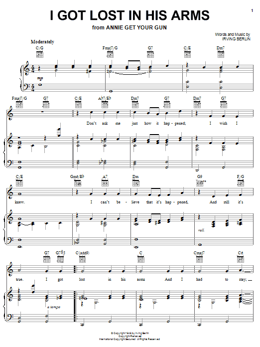Learn to play Irving Berlin I Got Lost In His Arms sheet music for Piano, Vocal & Guitar (Right-Hand Melody) in minutes. Irving Berlin I Got Lost In His Arms sheet music preview music notes and score for Piano, Vocal & Guitar (Right-Hand Melody) including 3 page(s)