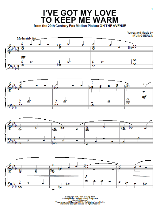 Learn to play Irving Berlin I've Got My Love To Keep Me Warm sheet music for Piano, Vocal & Guitar (Right-Hand Melody) in minutes. Irving Berlin I've Got My Love To Keep Me Warm sheet music notes and chords