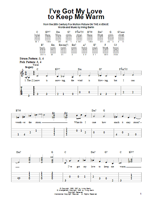 Learn to play Irving Berlin I've Got My Love To Keep Me Warm sheet music for Piano, Vocal & Guitar (Right-Hand Melody) in minutes. Irving Berlin I've Got My Love To Keep Me Warm sheet music preview music notes and score for Piano, Vocal & Guitar (Right-Hand Melody) including 4 page(s)
