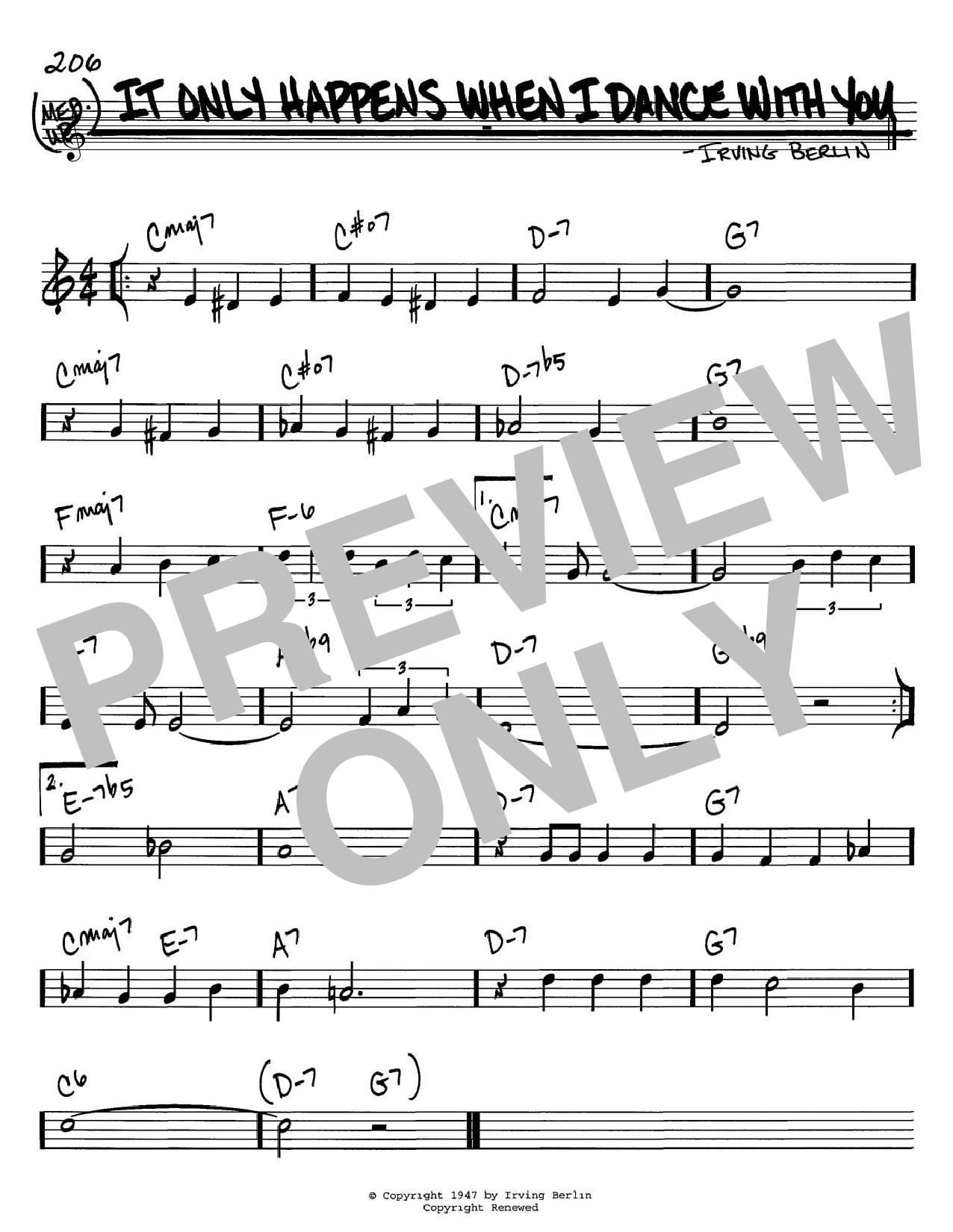 Irving Berlin It Only Happens When I Dance With You sheet music preview music notes and score for Easy Piano including 4 page(s)