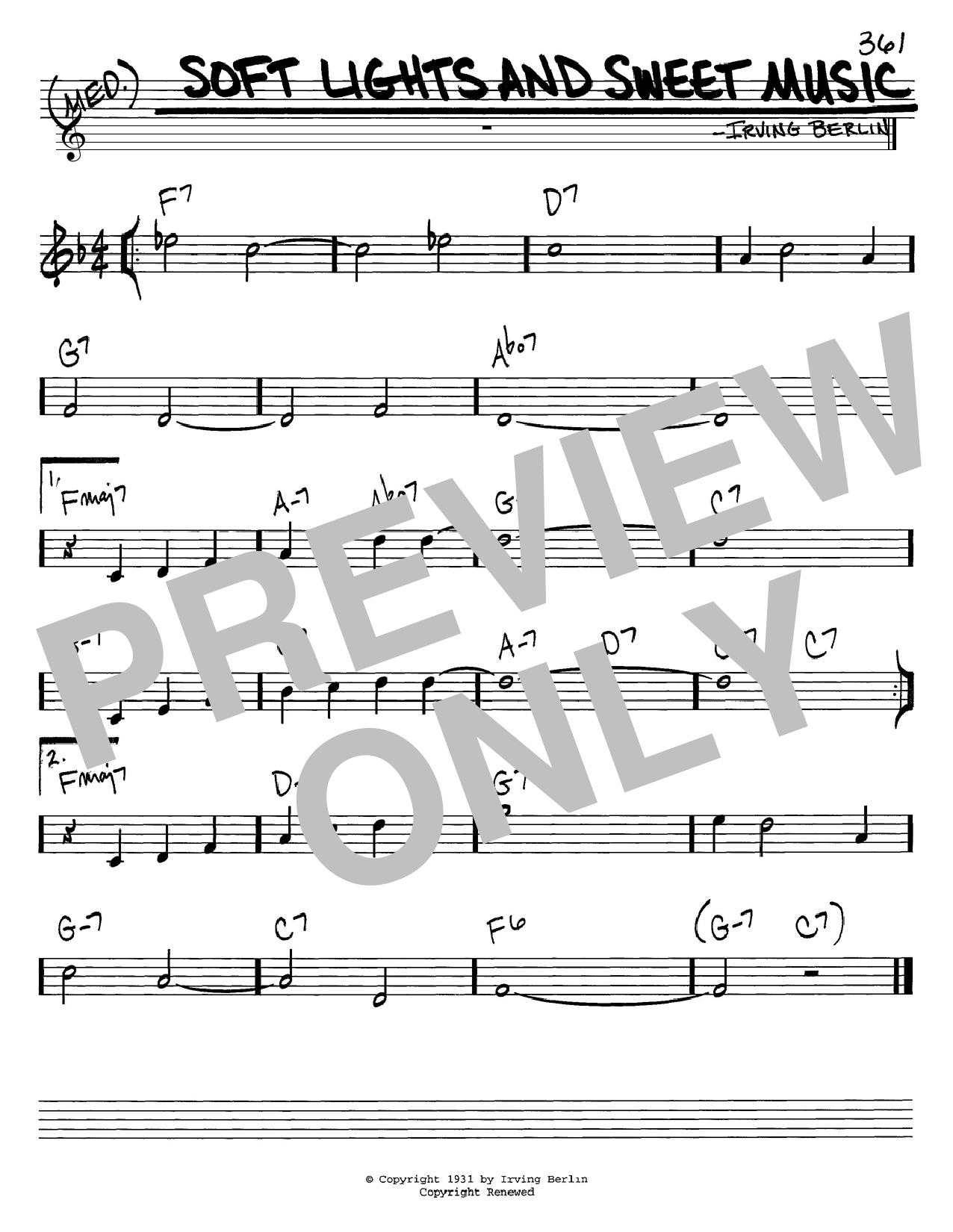 Irving Berlin Soft Lights And Sweet Music sheet music preview music notes and score for Easy Piano including 3 page(s)