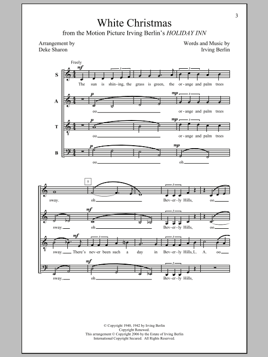 Irving Berlin White Christmas (arr. Deke Sharon) sheet music preview music notes and score for TTBB including 4 page(s)