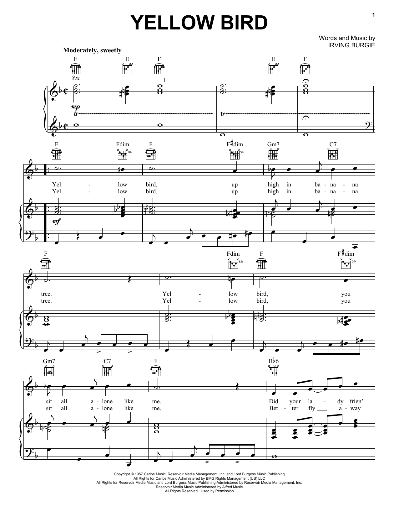 Learn to play Irving Burgie Yellow Bird sheet music for Ukulele in minutes. Irving Burgie Yellow Bird sheet music preview music notes and score for Ukulele including 2 page(s)