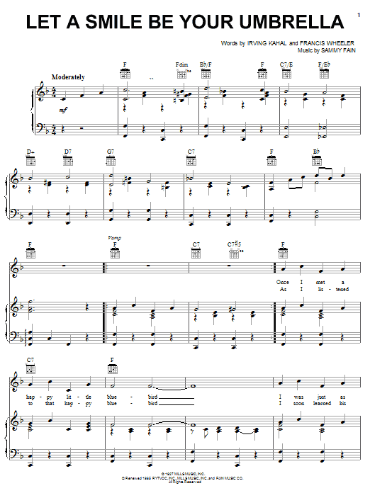 Learn to play Irving Kahal Let A Smile Be Your Umbrella sheet music for Piano, Vocal & Guitar (Right-Hand Melody) in minutes. Irving Kahal Let A Smile Be Your Umbrella sheet music notes and chords