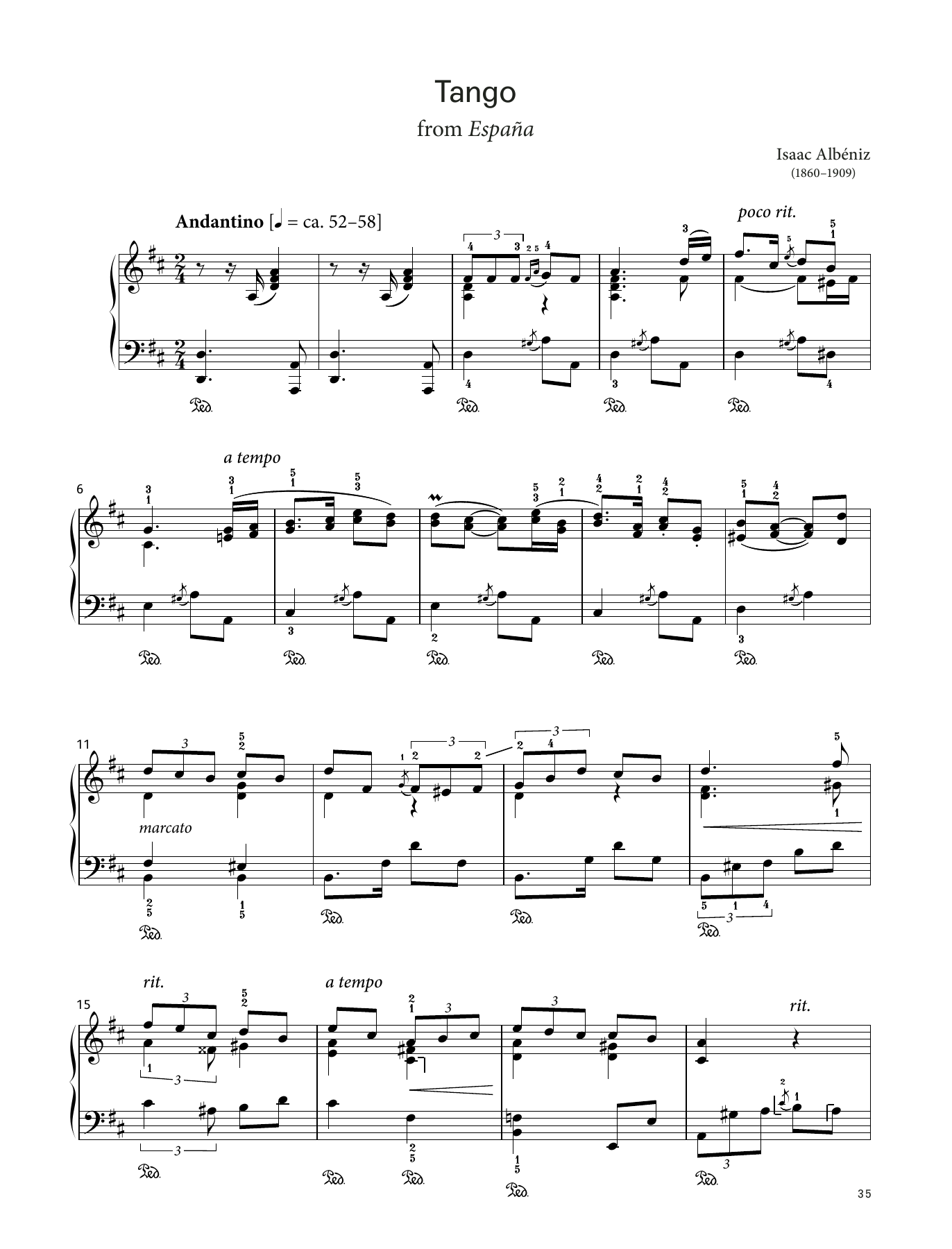 Isaac Albéniz Tango from España, Op. 165 No. 2 (LCME Piano 2018 Grade 6 List B) sheet music, chords, lyrics - Printable PDF for Piano Solo