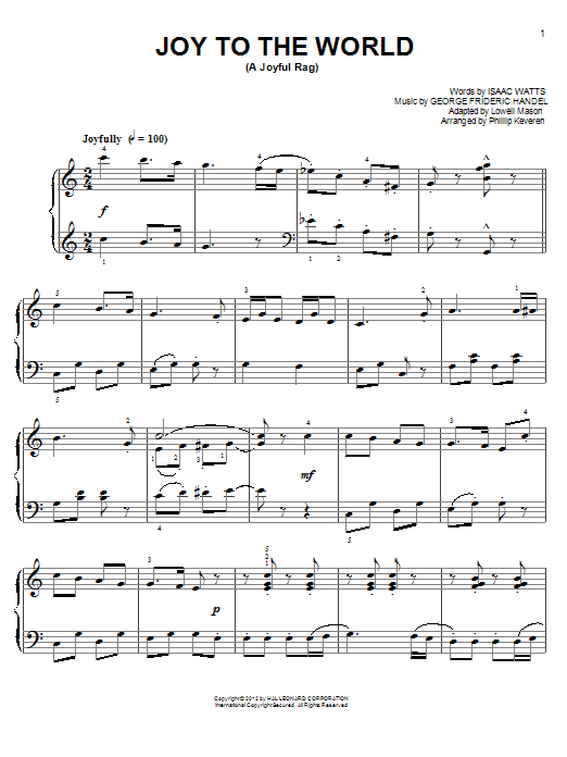 Phillip Keveren Joy To The World sheet music, chords, lyrics - Printable PDF for Easy Piano