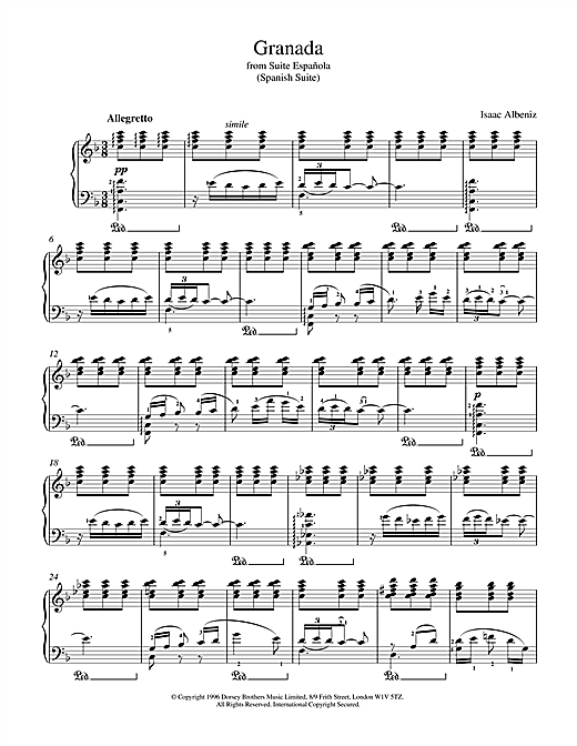 Learn to play Isaac Albeniz Granada From Suite Espanola sheet music for Piano in minutes. Isaac Albeniz Granada From Suite Espanola sheet music notes and chords