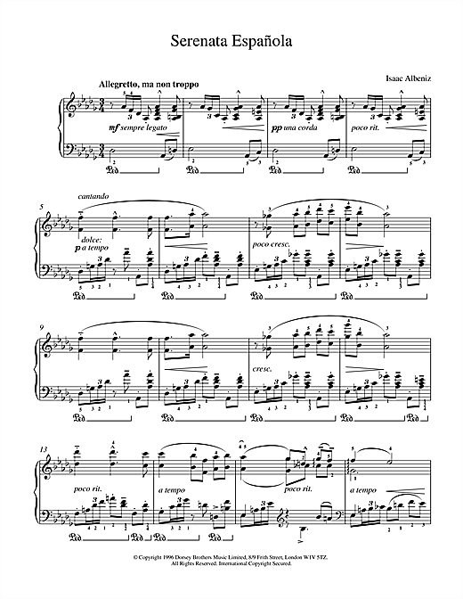 Learn to play Isaac Albeniz Serenata Espanola sheet music for Piano in minutes. Isaac Albeniz Serenata Espanola sheet music notes and chords