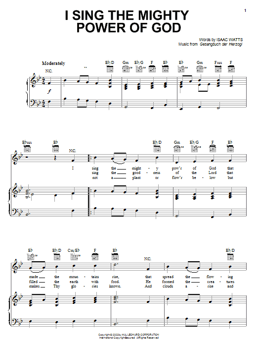Learn to play Isaac Watts I Sing The Mighty Power Of God sheet music for Easy Piano in minutes. Isaac Watts I Sing The Mighty Power Of God sheet music notes and chords