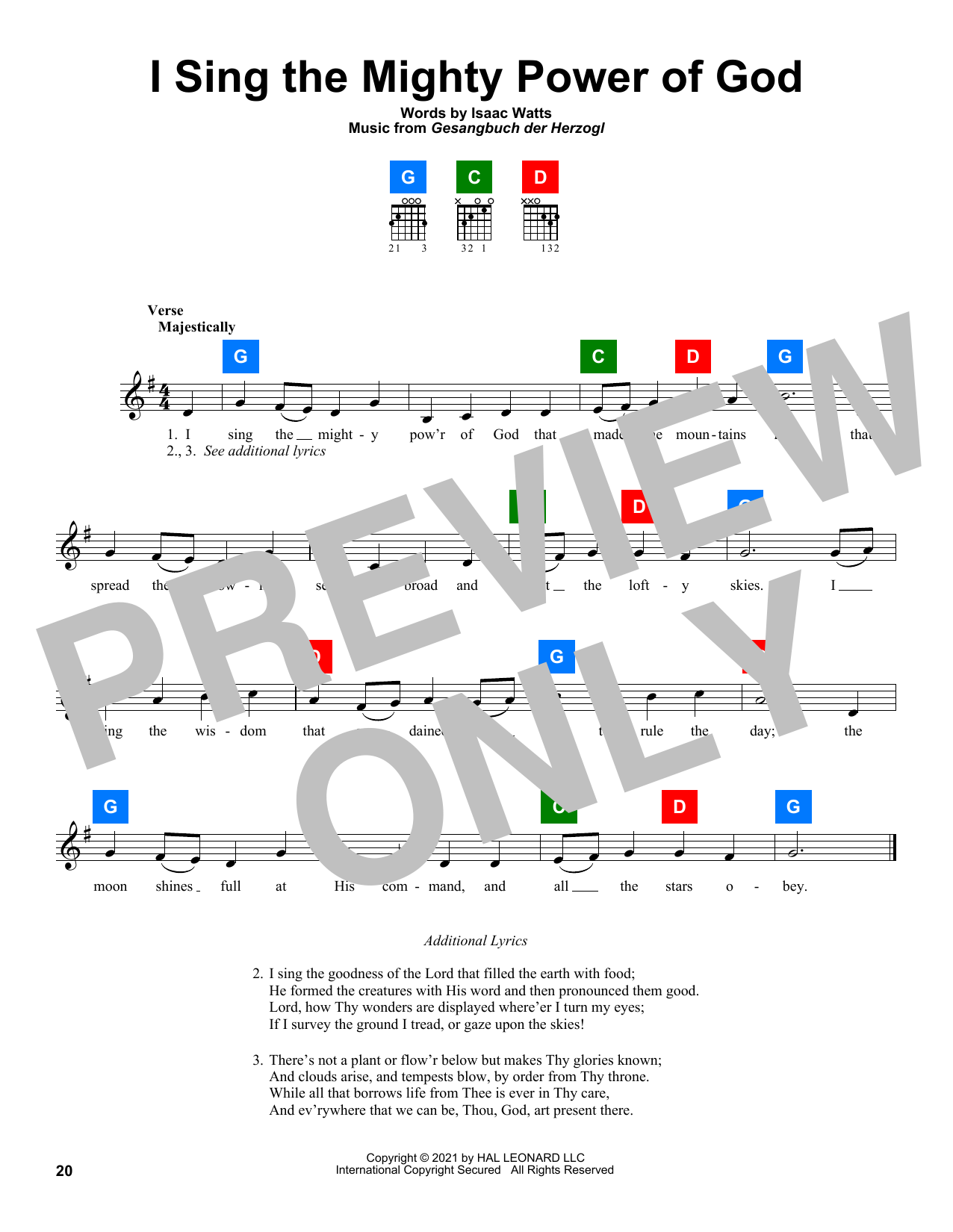Learn to play Isaac Watts I Sing The Mighty Power Of God sheet music for Piano Duet in minutes. Isaac Watts I Sing The Mighty Power Of God sheet music preview music notes and score for Piano Duet including 4 page(s)