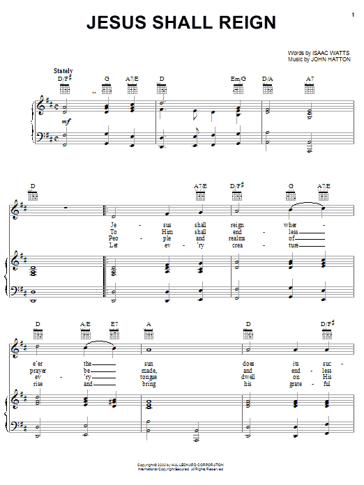 Learn to play Isaac Watts Jesus Shall Reign (Where'er The Sun) sheet music for Easy Piano in minutes. Isaac Watts Jesus Shall Reign (Where'er The Sun) sheet music notes and chords