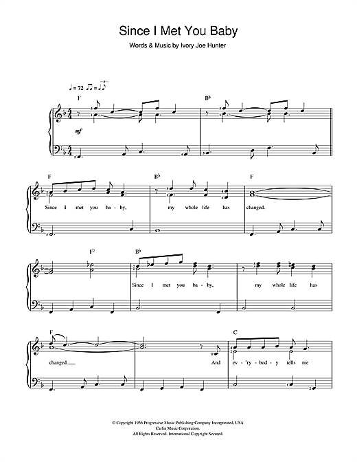 Ivory Joe Hunter Since I Met You Baby sheet music preview music notes and score for E-Z Play Today including 2 page(s)