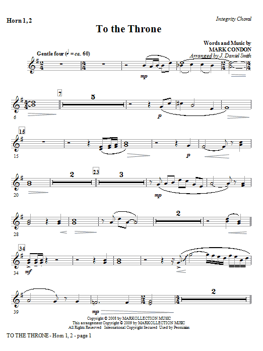 J. Daniel Smith To The Throne - Horn 1 & 2 sheet music, chords, lyrics - Printable PDF for Choir Instrumental Pak