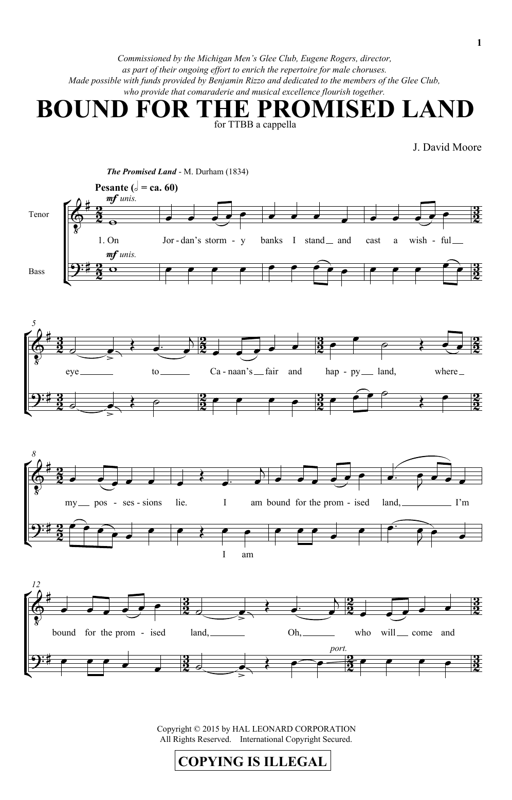J. David Moore Bound For The Promised Land sheet music, chords, lyrics - Printable PDF for TTBB