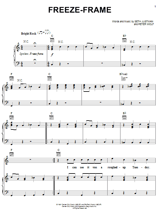Download The J. Geils Band Freeze Frame sheet music notes and chords for Piano, Vocal & Guitar (Right-Hand Melody) - Download Printable PDF and start playing in minutes.