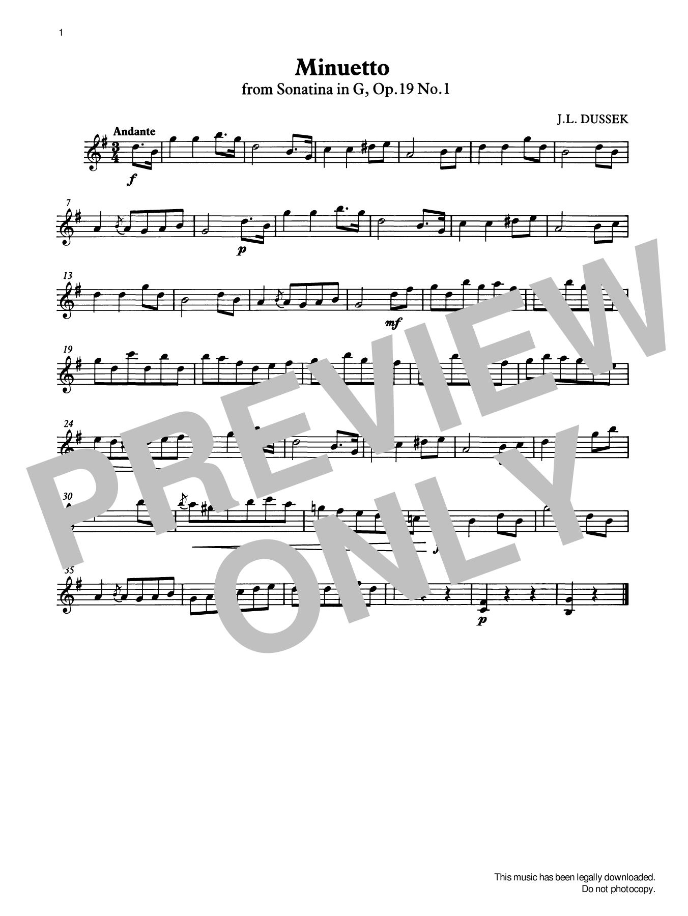 J. L. Dussek Minuetto from Graded Music for Tuned Percussion, Book II sheet music, chords, lyrics - Printable PDF for Percussion Solo