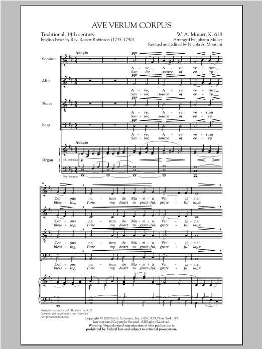 J Muller Ave Verum (Jesu, Word of God Incarnate) sheet music, chords, lyrics - Printable PDF for SATB