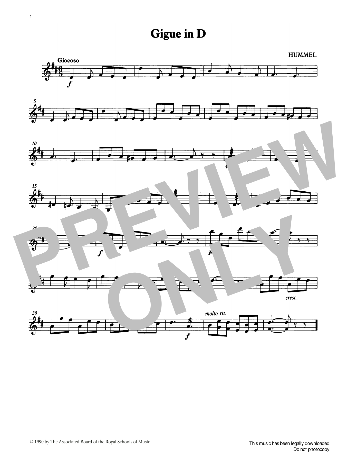 J. N. Hummel Gigue in D from Graded Music for Tuned Percussion, Book II sheet music, chords, lyrics - Printable PDF for Percussion Solo