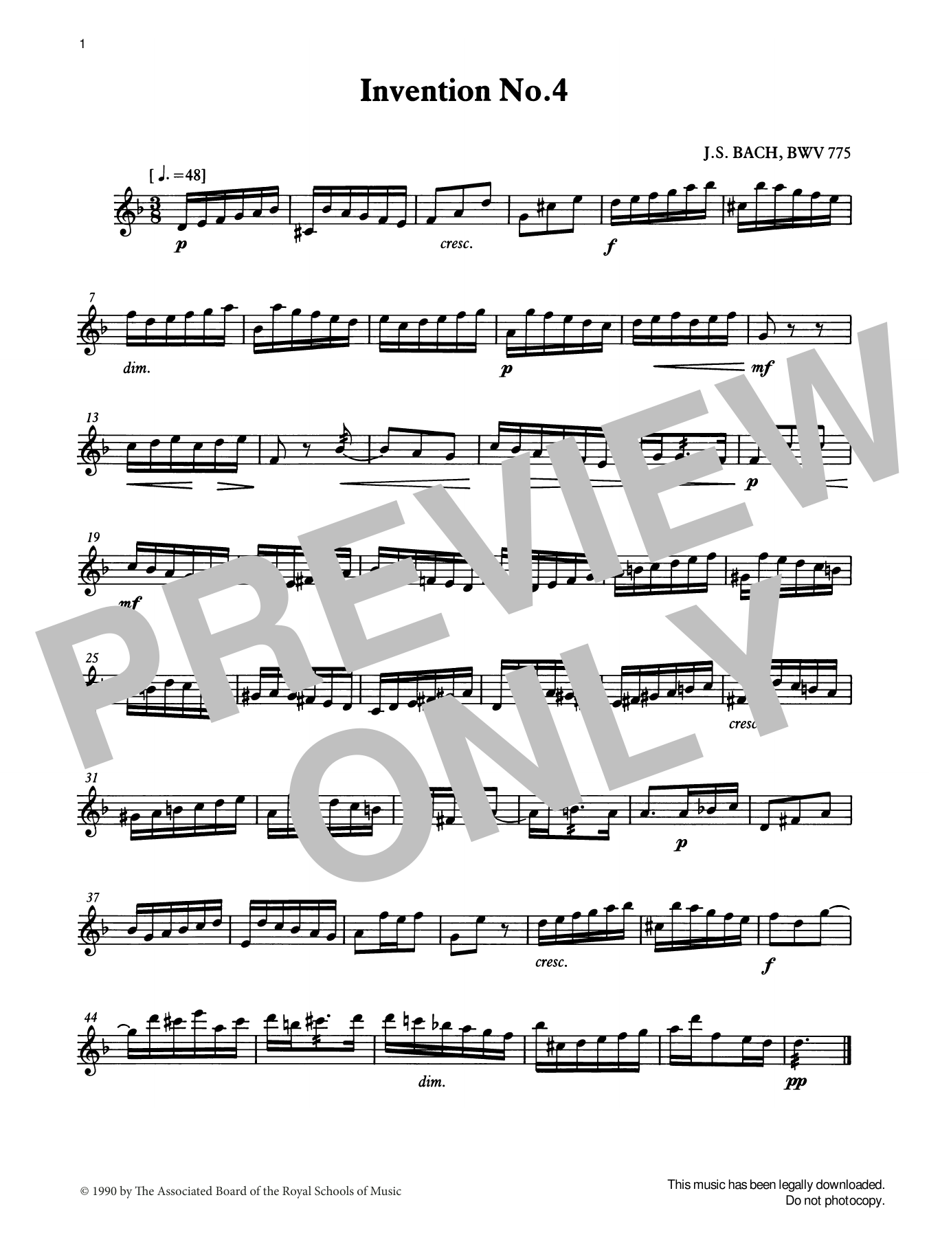 J. S. Bach Invention No.4 from Graded Music for Tuned Percussion, Book III sheet music, chords, lyrics - Printable PDF for Percussion Solo