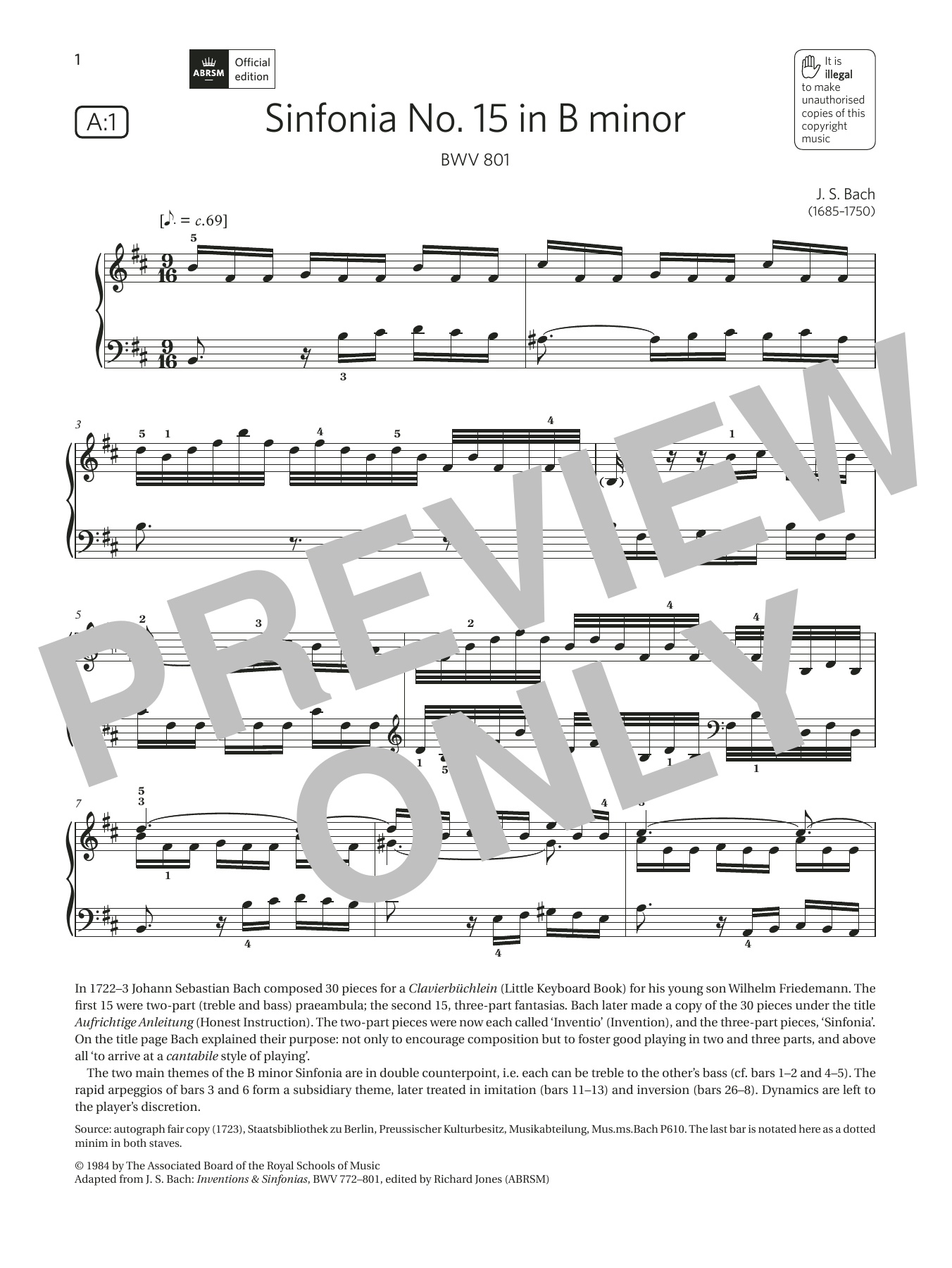J. S. Bach Sinfonia No.15 in B minor (Grade 7, list A1, from the ABRSM Piano Syllabus 2021 & 2022) sheet music, chords, lyrics - Printable PDF for Piano Solo