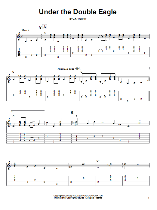Learn to play J.F. Wagner Under The Double Eagle sheet music for Guitar Tab in minutes. J.F. Wagner Under The Double Eagle sheet music preview music notes and score for Guitar Tab including 2 page(s)