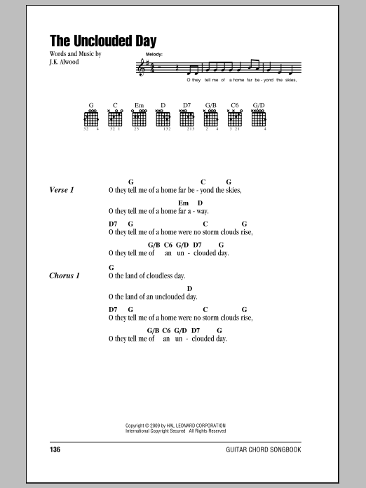 Learn to play J.K. Alwood The Unclouded Day sheet music for Super Easy Piano in minutes. J.K. Alwood The Unclouded Day sheet music preview music notes and score for Super Easy Piano including 2 page(s)