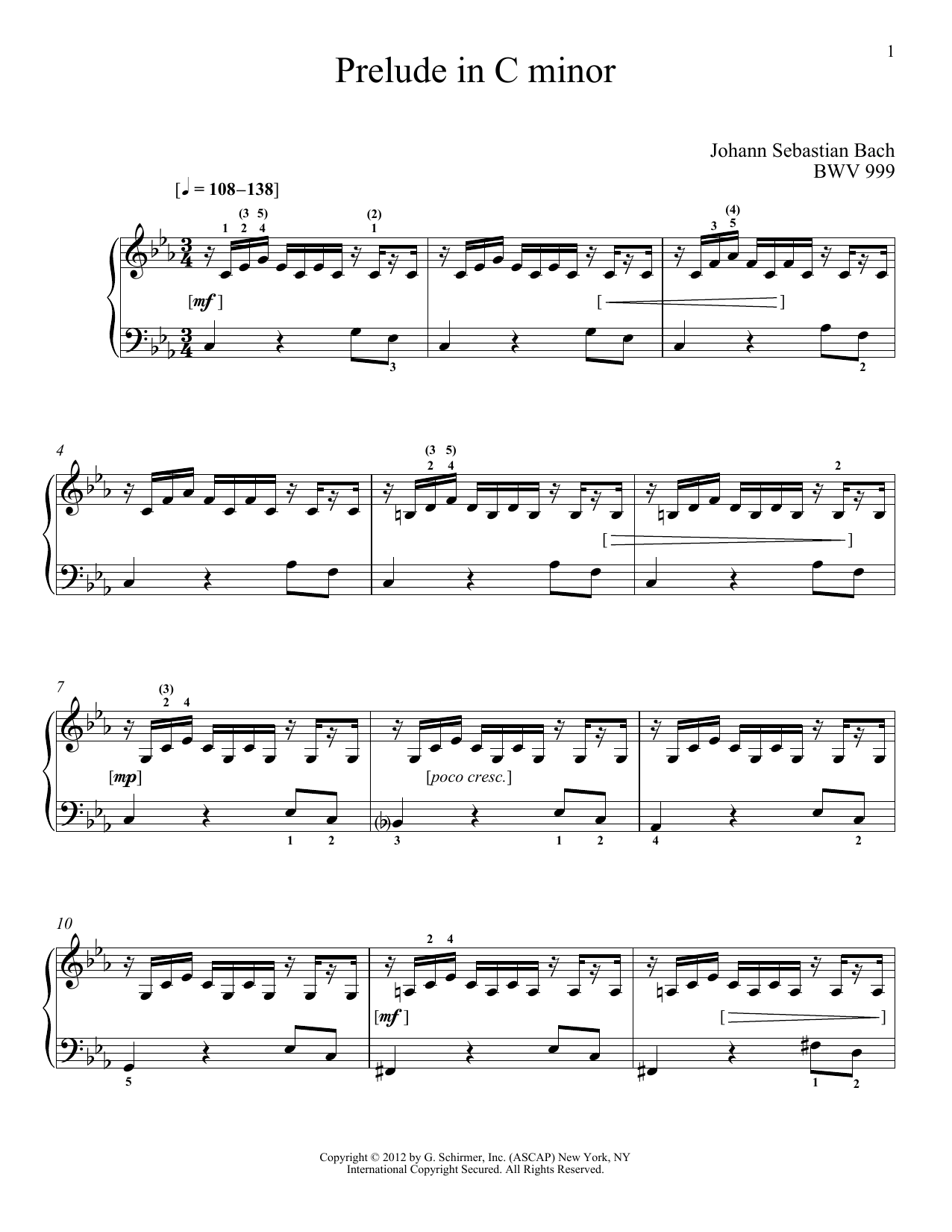 Learn to play Johann Sebastian Bach Prelude In C Minor, BMV 999 sheet music for Piano in minutes. Johann Sebastian Bach Prelude In C Minor, BMV 999 sheet music notes and chords