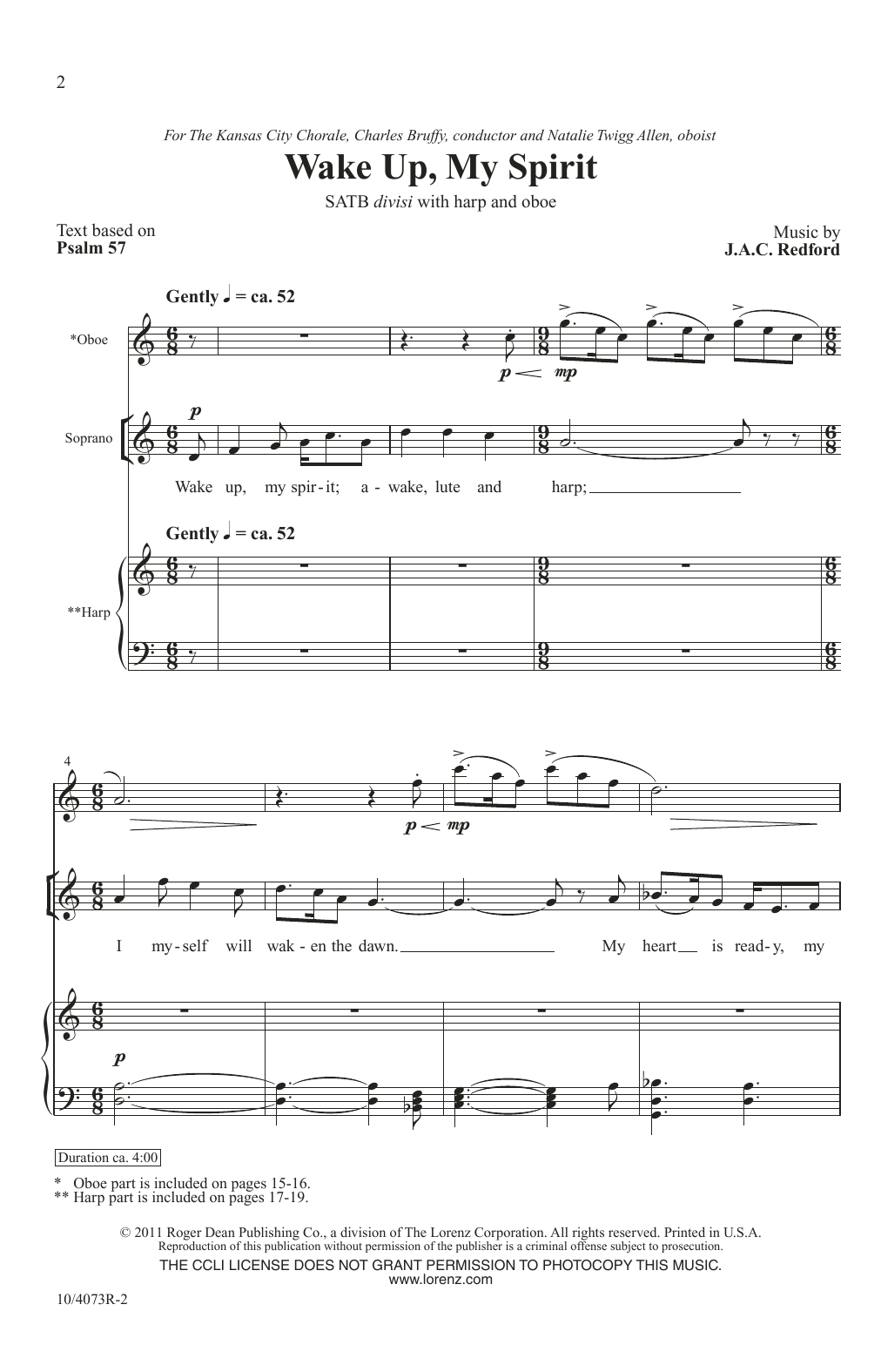 J.A.C. Redford Wake Up, My Spirit sheet music, chords, lyrics - Printable PDF for SATB