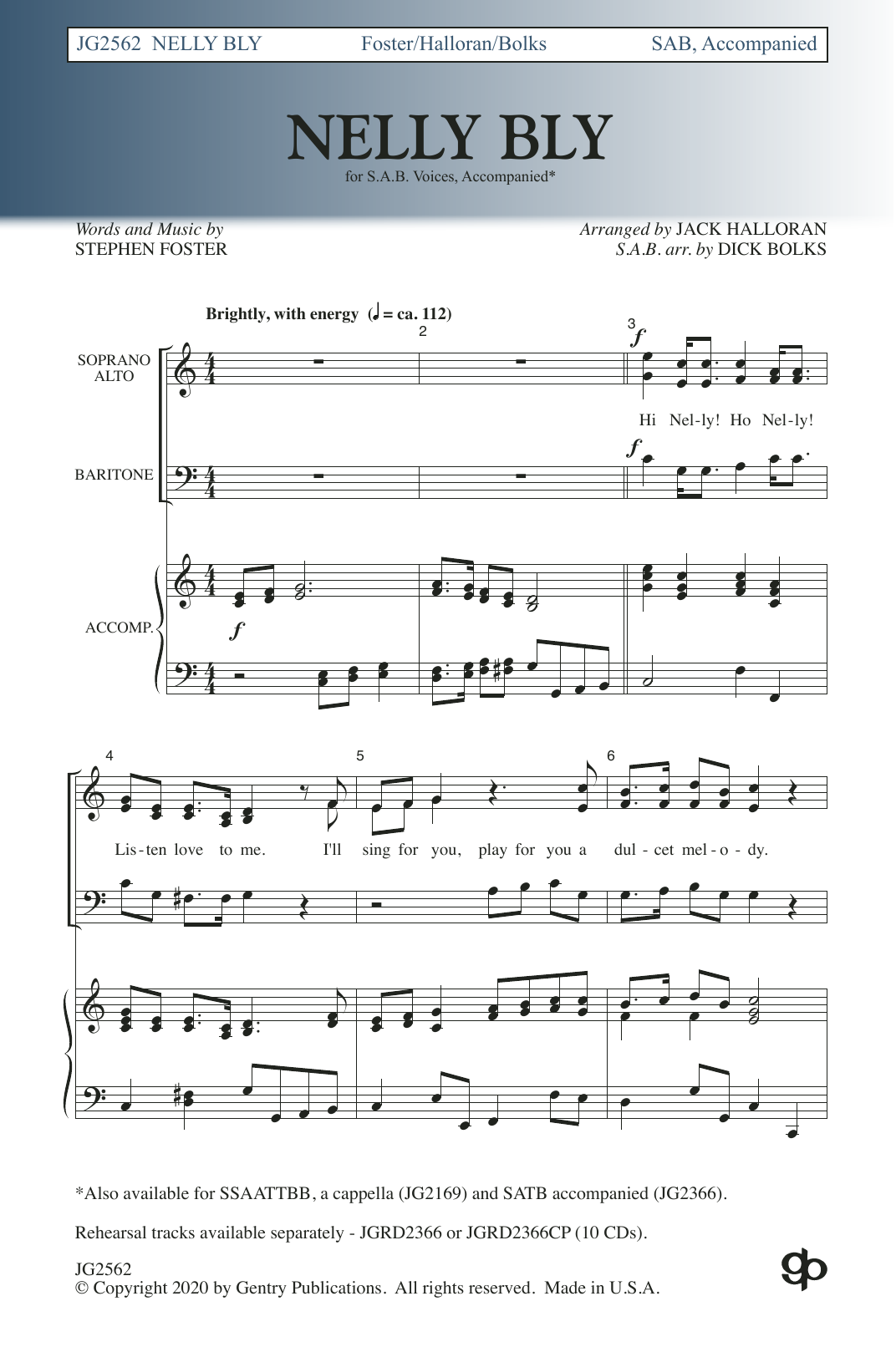 Jack Halloran & Dick Bolks Nelly Bly sheet music, chords, lyrics - Printable PDF for SAB Choir
