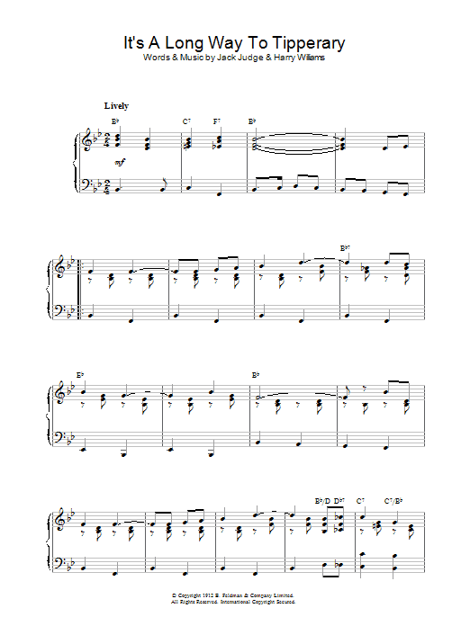 Download Jack Judge It's A Long Way To Tipperary sheet music notes and chords for Piano, Vocal & Guitar (Right-Hand Melody) - Download Printable PDF and start playing in minutes.