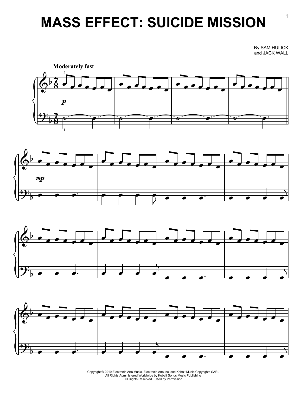 Jack Wall & Sam Hulick Mass Effect: Suicide Mission sheet music, chords, lyrics - Printable PDF for Easy Piano