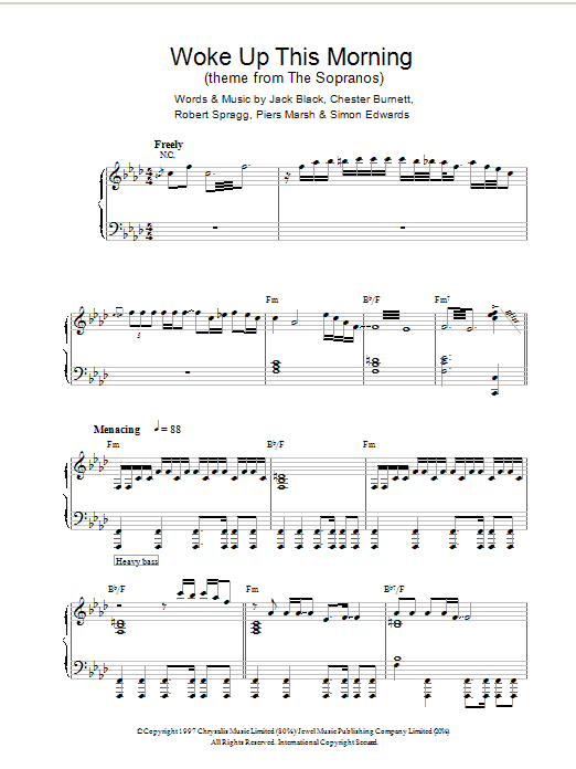 Alabama 3 Woke Up This Morning (theme from The Sopranos) sheet music preview music notes and score for Piano including 3 page(s)