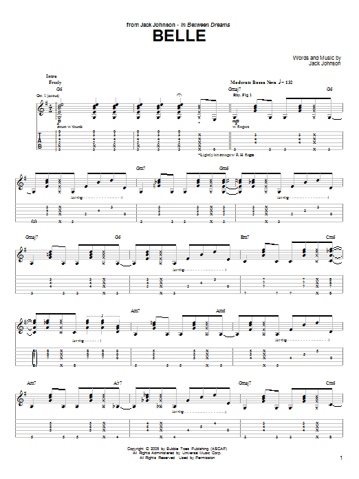 Learn to play Jack Johnson Belle sheet music for Piano, Vocal & Guitar (Right-Hand Melody) in minutes. Jack Johnson Belle sheet music preview music notes and score for Piano, Vocal & Guitar (Right-Hand Melody) including 4 page(s)