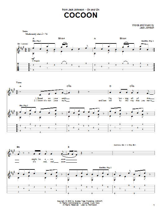 Learn to play Jack Johnson Cocoon sheet music for Guitar Tab in minutes. Jack Johnson Cocoon sheet music preview music notes and score for Guitar Tab including 4 page(s)
