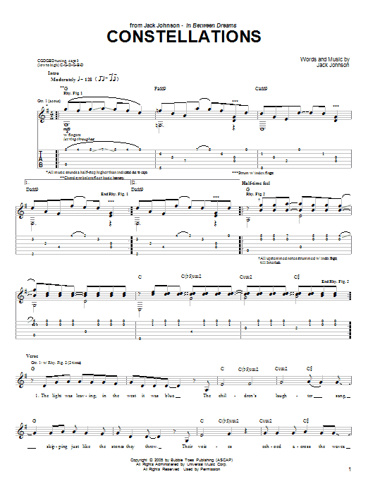 Learn to play Jack Johnson Constellations sheet music for Piano, Vocal & Guitar (Right-Hand Melody) in minutes. Jack Johnson Constellations sheet music preview music notes and score for Piano, Vocal & Guitar (Right-Hand Melody) including 6 page(s)
